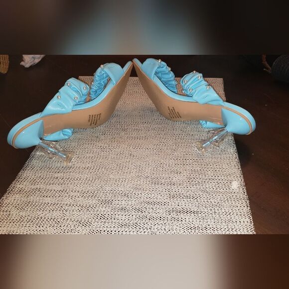 rsxses Women's Square Heels Sandals Clear Lucite Heel Mules Open Toe Slip On... - Picture 4 of 9